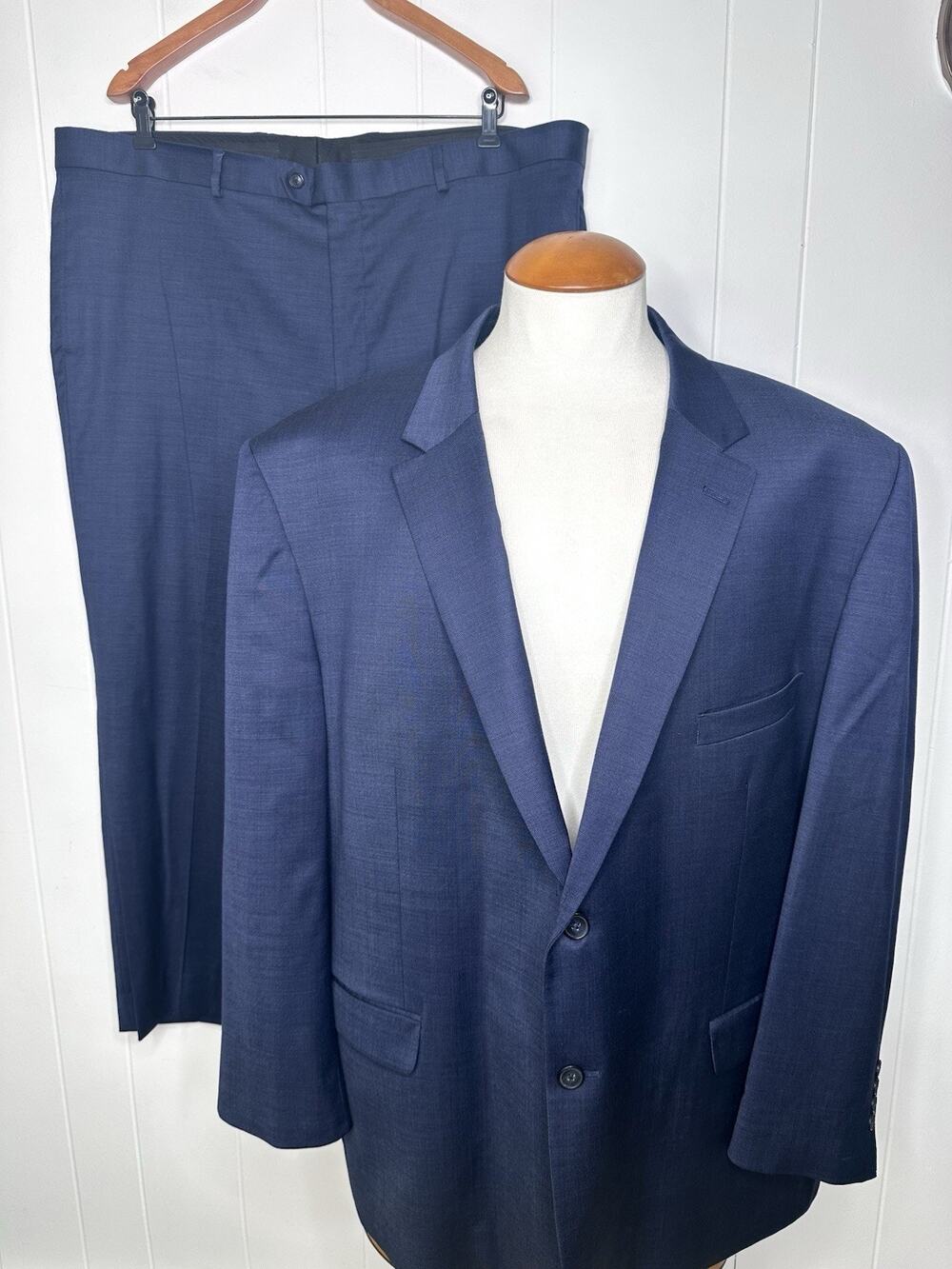 Kenneth Cole Awearness Navy SUIT Wool Stretch - Mens 54R 44x29 - Flat Front